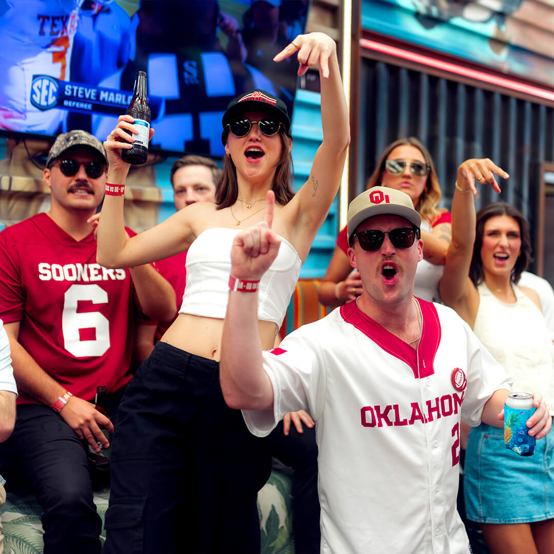 OU fans celebrating at Backyard Dallas Red River Rivalry Weekend